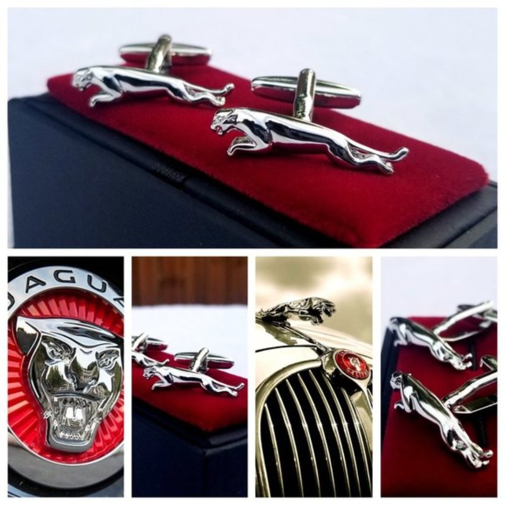 New Silver Plated Jaguar Cufflinks For Men Car Jewelry Wedding Gift Luxury 2023